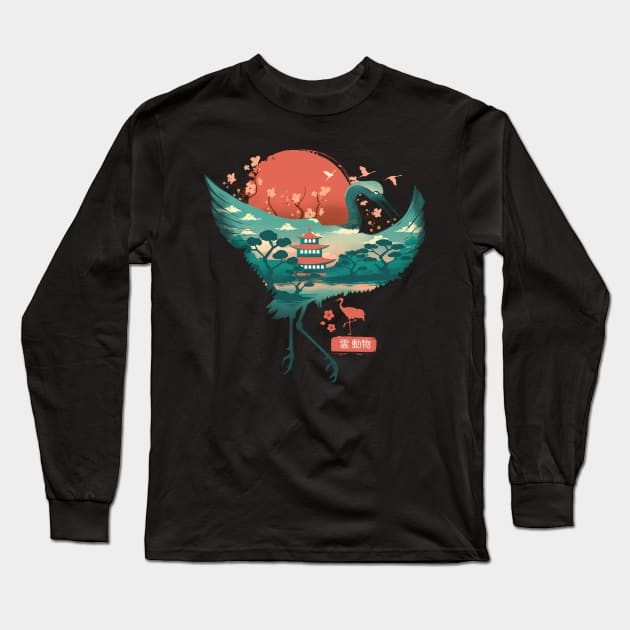 Spirit Animal Crane Long Sleeve T-Shirt by DANDINGEROZZ